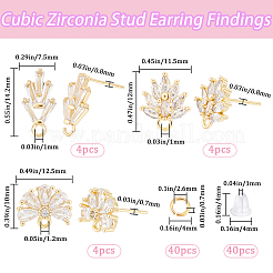 6 Paar 3 Stil Blume Messing Zirkonia Ohrstecker Zubehörse&nbsp;KK-CN0003-19