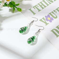 1 Paar tropfenförmige Ohrringe aus Eisen und Glas mit Spiralmuster für Damen&nbsp;EJEW-LP0001-06