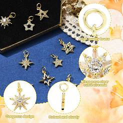 10 pz 10 stili stella in ottone micro pavé zirconi cubici trasparenti charms&nbsp;KK-CJ0002-43