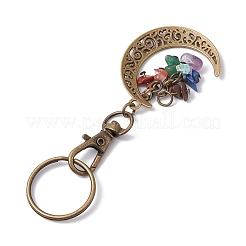 Porte-clés à puce chakra thème lune jaspe rouge naturel & howlite & œil de tigre & cornaline & aventurine verte & lapis lazuli & améthyste&nbsp;KEYC-JKC00963-02
