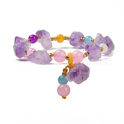 Nuggets natürliche Amethyst-Stretch-Perlenarmbänder&nbsp;BJEW-H546-01