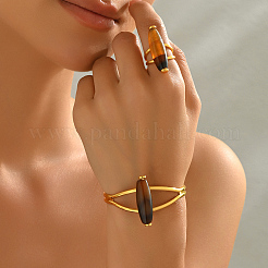 Set di bracciale rigido e anello in agata naturale ovale per donna&nbsp;KS8152