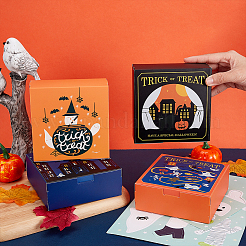 16 scatola regalo creativa pieghevole in carta quadrata con 4 motivi per Halloween&nbsp;CON-BC0007-01