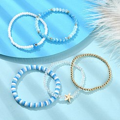 5 Stück 5 Stil Fimo Heishi Surfer Stretch Armbänder Set&nbsp;BJEW-TA00353