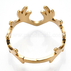 Ionenplattierung (IP) 304 Edelstahl Hirschgeweih verstellbarer Ring für Frauen&nbsp;RJEW-T027-06G