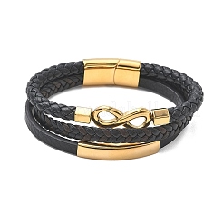 Braccialetti multi-filo in cordino intrecciato in pelle microfibra&nbsp;BJEW-C153-01G