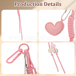 2 pendentif décoratif en forme de cœur en cuir PU et corde en polyester&nbsp;HJEW-GF0001-62