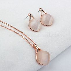 Rhombus-Legierung Katzenauge Anhänger Halsketten & Ohrstecker Sets für Frauen&nbsp;FS-WGD2AB8-01