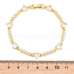 Bracciali a catena con maglie a cuore in ottone e pavé di zirconi cubici per donna&nbsp;KK-CBA68DA-10G-01