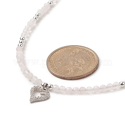 Collana con pendente a cuore in zirconi cubici trasparenti con catene di perline di quarzo rosa naturale da donna&nbsp;NJEW-JN04271-02