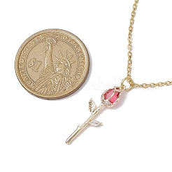 Collane con ciondolo in ottone e zirconi cubici a forma di fiore di rosa&nbsp;NJEW-JN05055-01