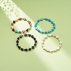Braccialetto elasticizzato con perline di turchese sintetico (tinto) e perline di teschio&nbsp;BJEW-JB08451
