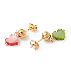 Colgante de corazón de concha sintética collares de doble capa y aretes colgantes&nbsp;SJEW-F217-03A-G