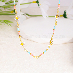 Boho Strandurlaub Messing Emaille Sonnenblume handgemachte Gliederkette Halsketten Damen Date Geschenk&nbsp;HM4276