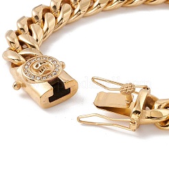 Bracelet gourmette en acier inoxydable 304 plaqué ion (IP) avec fermoir tête de mort en strass pour femme&nbsp;BJEW-E107-09G