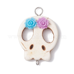 Halloween Totenkopf synthetischer Türkis Verbinder Charms mit Blumenharz&nbsp;PALLOY-JF02780