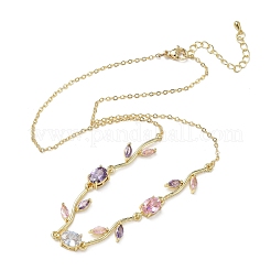 Collares de cadena de eslabones de rosa con circonitas cúbicas y pavé de latón para mujer&nbsp;NJEW-C121-05A-01G