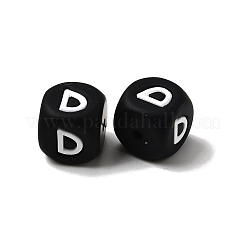 20 pièces cube noir lettre perles de silicone 12x12x12mm dés carrés alphabet perles avec 2mm trou entretoise perles de lettre en vrac pour bracelet collier fabrication de bijoux&nbsp;JX433D