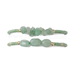 2 bracelet tressé en perles d'aventurine verte naturelle et de verre pour femmes&nbsp;BJEW-MZ00247-05