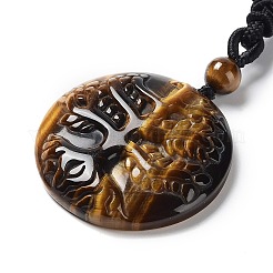 Collier pendentif arbre de vie en œil de tigre naturel avec corde en nylon&nbsp;NJEW-H009-03-07
