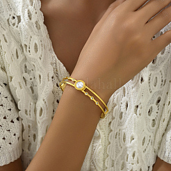 Brazalete con bisagra de circonita cúbica micropavé de acero inoxidable 201 chapado en oro real de 18k para mujer&nbsp;SJ3475-2