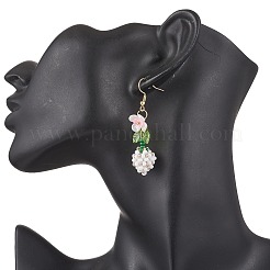 Orecchini pendenti con perline di vetro e acciaio inossidabile 304 a forma di fiore&nbsp;EJEW-MZ00470-04