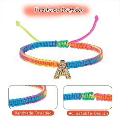 Bracelet de perles tressées initiales en cristal strass&nbsp;BJEW-SW00037-05