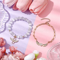 Set di bracciali a forma di graffetta con catena in ottone con micro pavé di ali a cuore e zirconi trasparenti&nbsp;BJEW-JB10483