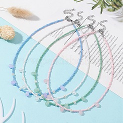 Collier pendentif en forme de larme de verre avec chaînes de perles naturelles&nbsp;NJEW-JN04342