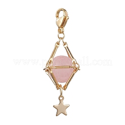 Decorazioni pendenti in ottone con quarzo rosa naturale&nbsp;HJEW-JM01817-01