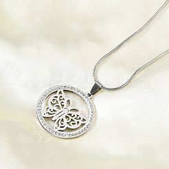 Collier avec pendentif papillon creux en acier inoxydable 201 avec strass et cristal pour femme&nbsp;NJEW-P327-01P