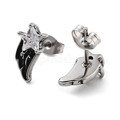 Ohrstecker mit Sternflügeln aus chirurgischem Edelstahl 316 mit klaren Zirkonia für Frauen und Männer&nbsp;EJEW-Z050-01A-AS