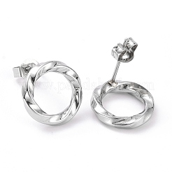 Pendientes de botón con forma de anillo ondulado de acero inoxidable 304 que no se deslustran para mujer&nbsp;EJEW-G298-10P
