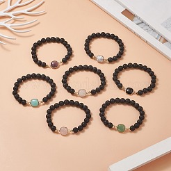 7 pz 7 sytle pietre preziose miste naturali quadrate e perline rotonde set di braccialetti elasticizzati per donna&nbsp;BJEW-JB09939