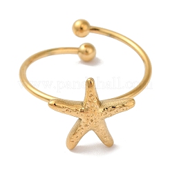 Anelli polsini aperti a forma di stella marina in acciaio inossidabile 304 con placcatura ionica (ip) per donna&nbsp;RJEW-M167-08B-G