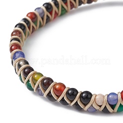 Braccialetti con perline intrecciate rotonde di agata naturale&nbsp;BJEW-JB09840-02