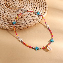 Sommerstrand Naturmuschel Anhänger Glasperlen Halsketten für Frauen&nbsp;FS-WGEF253-03