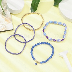 5 set di braccialetti elastici per occhi diabolici in vetro e lampwork in 5 stili&nbsp;BJEW-JB09619-05