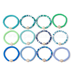 12 Uds. Conjunto de pulseras elásticas de surfista heishi de arcilla polimérica de 12 colores&nbsp;BJEW-JB09731
