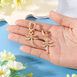 1 paio di eleganti orecchini a cerchio in ottone con zirconi cubici trasparenti a forma di libellula&nbsp;EJEW-TA0008-62