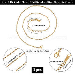 2 collana con catena satellitare in acciaio inossidabile 304 con placcatura ionica (IP) per uomo e donna&nbsp;NJEW-BBC0001-49