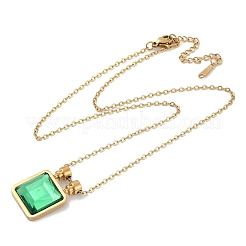 Colliers à pendentif carré en acier inoxydable 304 et verre vert&nbsp;NJEW-L157-07G
