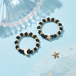 Anelli elastici in vetro con stella placcata oro e perline in ottone lunare&nbsp;RJEW-JR00660-03
