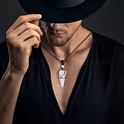 Collana con ciondolo intrecciato a cono di quarzo rosa naturale&nbsp;NJEW-SZ0001-59E