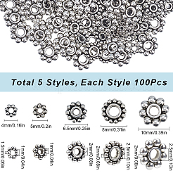 500 Stück 5 Stile tibetischen Stil Legierung Daisy Abstandsperlen&nbsp;FIND-SP0002-22A