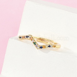 Verstellbare Ringe aus Messing mit Mikropflaster und Zirkonia in Wellenform&nbsp;RJEW-S400-15G