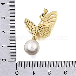 Pendentifs en laiton sertis de micro-pavés de zirconiums cubiques transparents et de perles d'imitation en ABS&nbsp;CU-CBAA556-03D