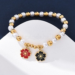 201 Stretch-Armbänder aus Edelstahl mit runden Perlen&nbsp;BJEW-C090-03G-C