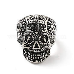 Anillo de acero inoxidable 316 con calavera y cruz para los dedos&nbsp;RJEW-C030-02D-AS