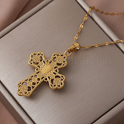 Colliers pendentifs croix religieuse vintage en acier inoxydable 304 et verre&nbsp;IP9108